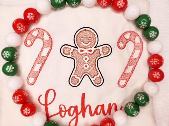 Adorable Gingerbread Candy Cane Embroidery