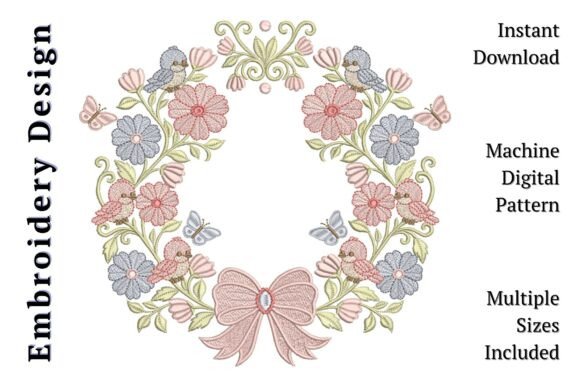 Baby Bird Floral Wreath: A Charming Embroidery Design