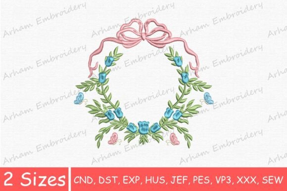 Elegant Blue Flowers Bow with Butterfly Monogram