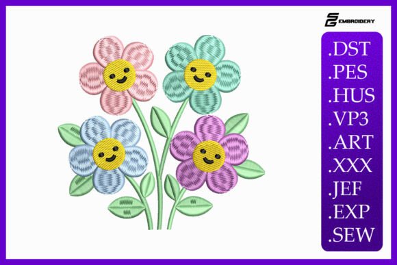 Happy Smiley Flowers for Spring Embroidery