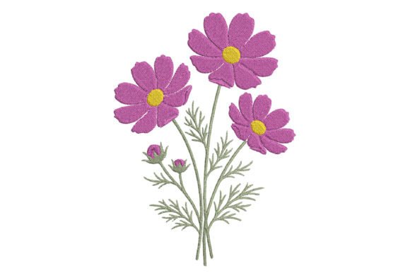 Purple Cosmos Flowers: A Charming Embroidery Design