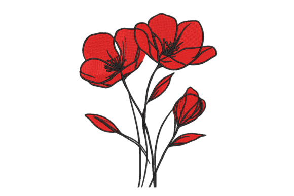 Red Sketch Flowers: A Bold and Beautiful Embroidery Design