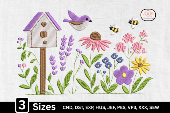 Spring Flowers Bee Birdhouse: A Charming Embroidery Design