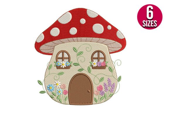Whimsical Floral Mushroom House: A Magical Embroidery Design